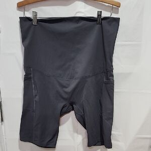 Grey High-Waisted Bike Shorts with Compression Fit-maternity